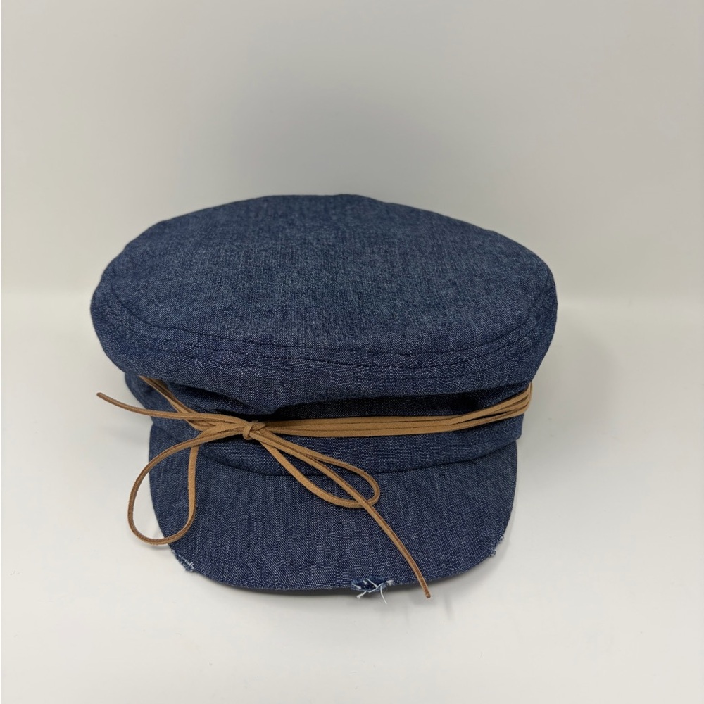 Free People Denim Blue Women's Hat with Tan Tie